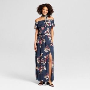 Teal Floral Print Maxi Dress